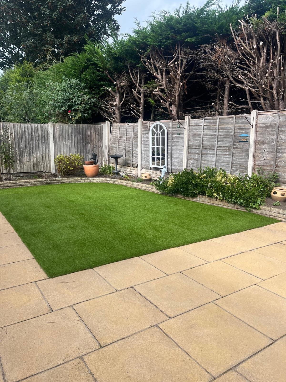 A back garden artificial lawn